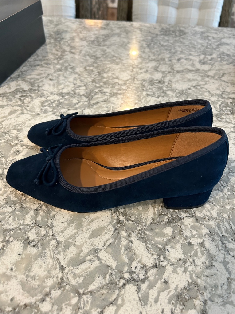 Talbots Navy Suede Square-Toe Ballet Flats with Bow - Picture 5 of 8
